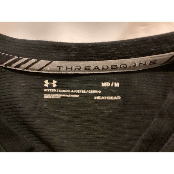 Under Armour Mens Tee Size M Heat Gear Threadborne Black Fitted - Picture 3 of 3